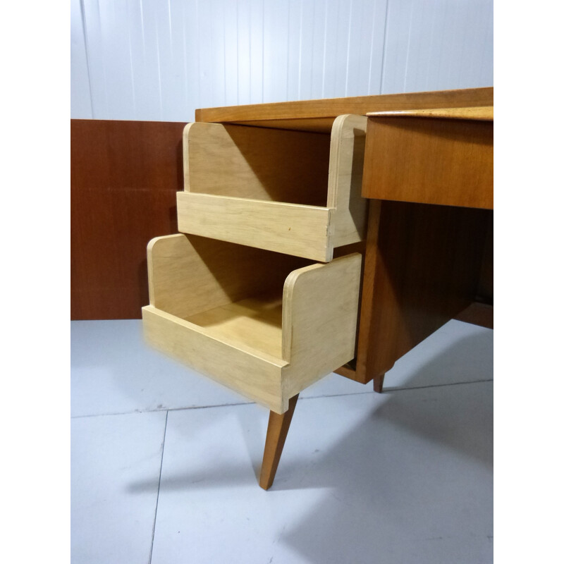 Desk in walnut veneer and glass, Franz EHRLICH - 1950s