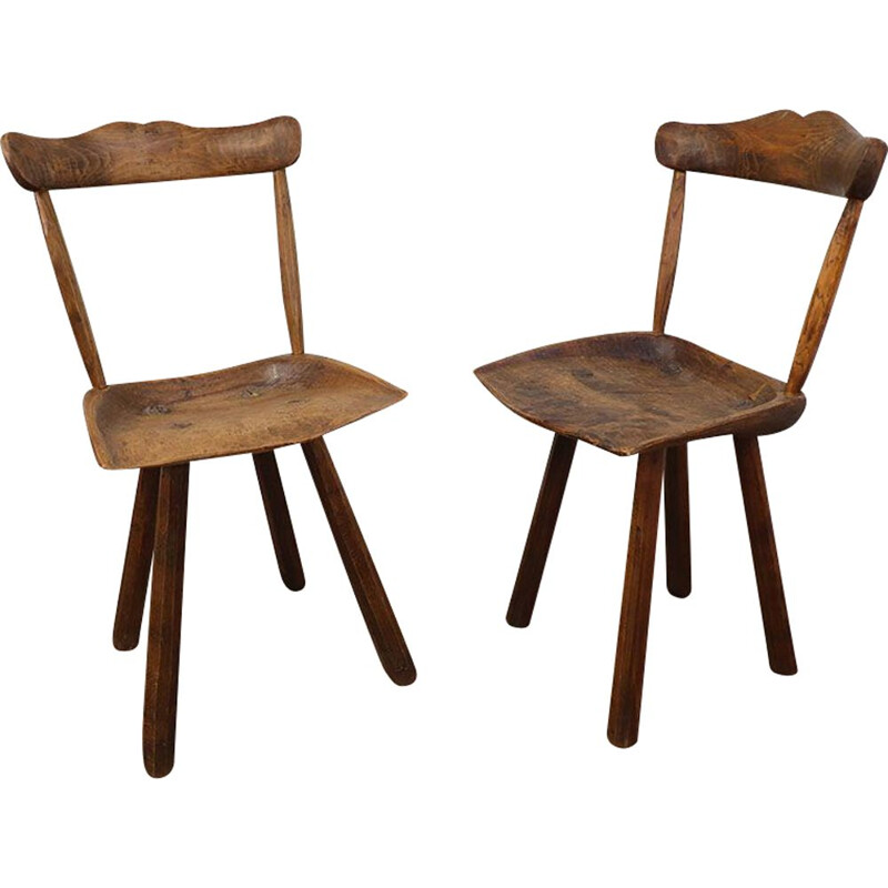 paire de chaises brutaliste vintage en chêne sculpté, 1960