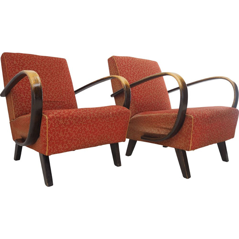 Pair of Art Deco vintage armchairs by Jindrich Halabala, Czechoslovakia 1940s