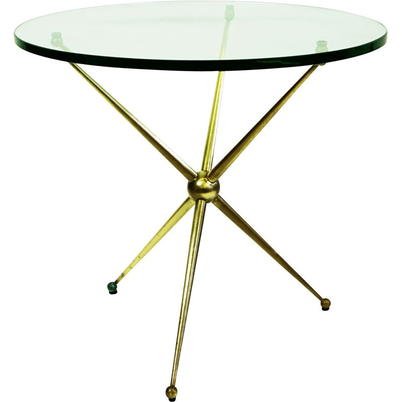 Table basse circulaire vintage en laiton et verre, Italie 1950