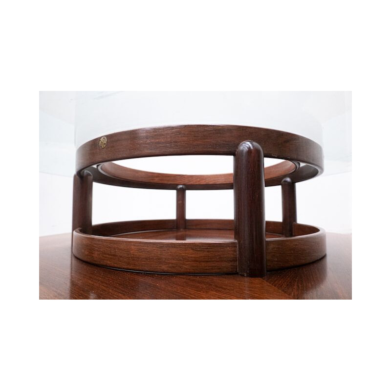 Mid-century round coffee table in teak and glass by Gianfranco Frattini, 1950s