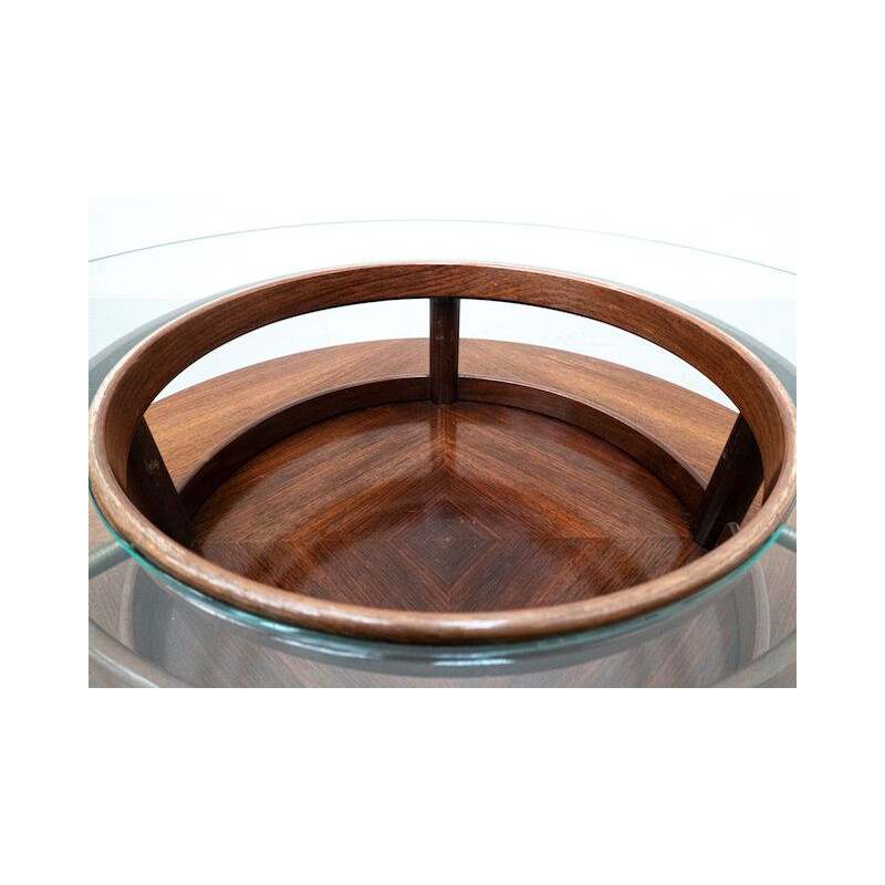 Table basse ronde vintage en teck et verre de Gianfranco Frattini, 1950