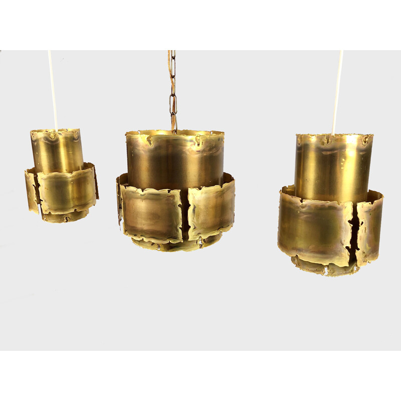 Set of 3 vintage brutalist hanging lamps by Svend Aage for Holm Sørensen, Denmark 1960