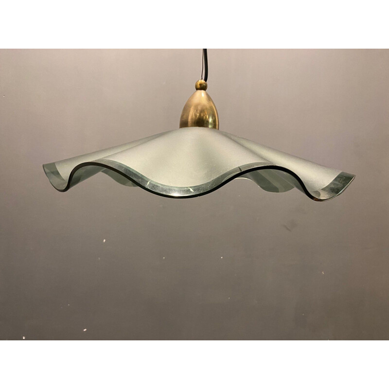 Vintage hanging lamp in satin glass, Italy 1970