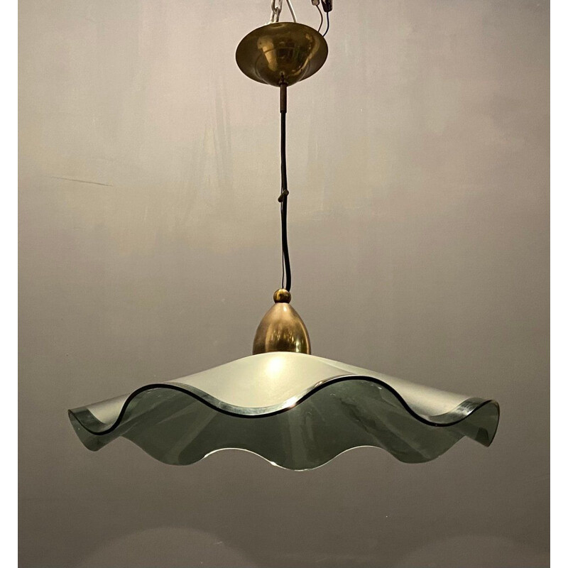 Vintage hanglamp in gesatineerd glas, Italië 1970