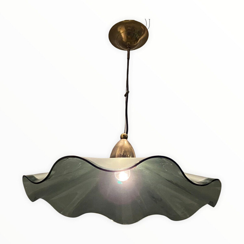 Vintage hanging lamp in satin glass, Italy 1970