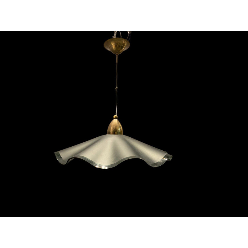 Vintage hanging lamp in satin glass, Italy 1970