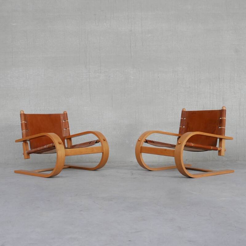 Pair of vintage "Scacciapensieri" leather armchairs by De Pas, D'Urbino and Lomazzi for Poltronova, Italy 1970s