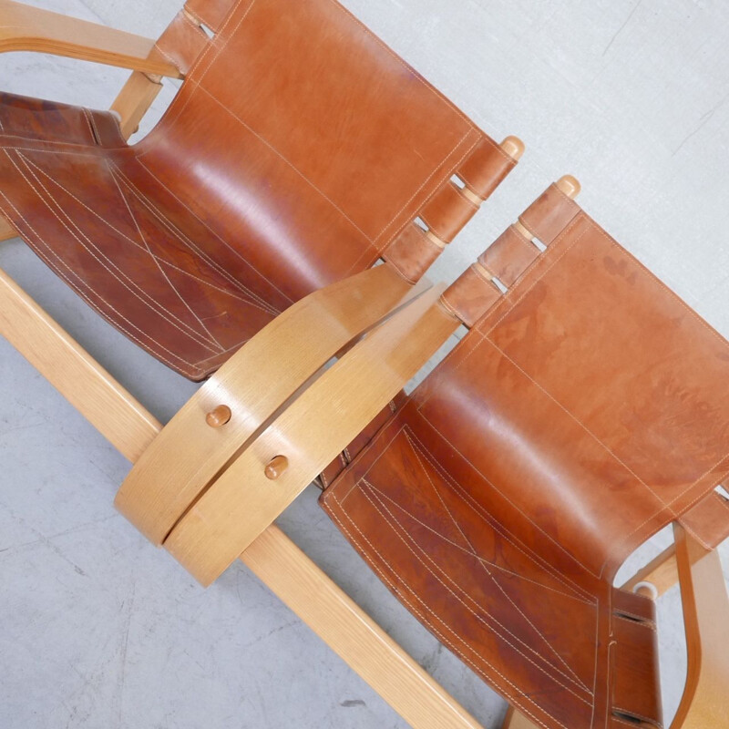 Pair of vintage "Scacciapensieri" leather armchairs by De Pas, D'Urbino and Lomazzi for Poltronova, Italy 1970s