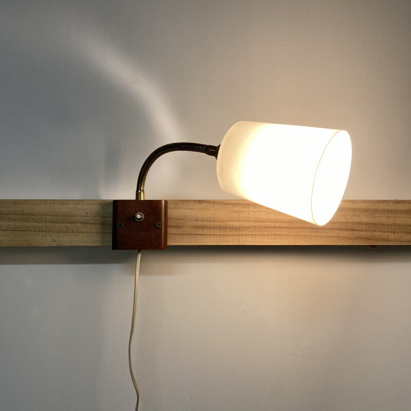 Scandinavian vintage teak and brass wall lamp, 1950