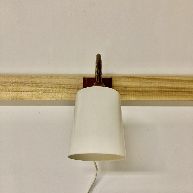 Scandinavian vintage teak and brass wall lamp, 1950