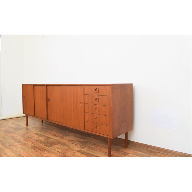 Enfilade danois vintage en teck avec quatre portes coulissantes, 1960