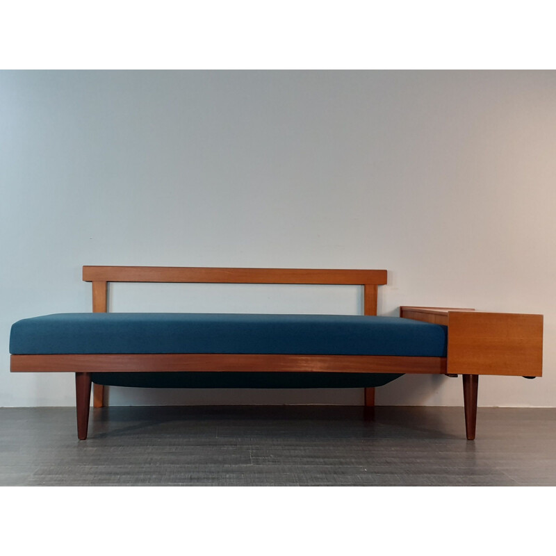 Vintage sofá de teca norueguês e tecido azul, 1960