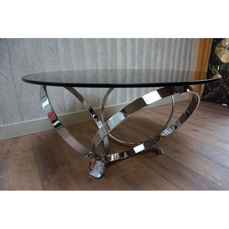 Round vintage chrome ring coffee table by Knut Hesterberg, Germany 1960