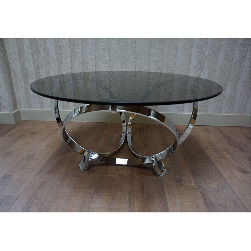 Round vintage chrome ring coffee table by Knut Hesterberg, Germany 1960