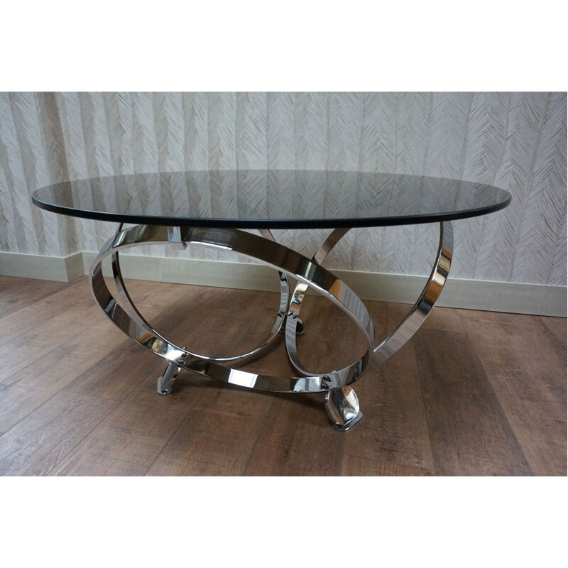 Round vintage chrome ring coffee table by Knut Hesterberg, Germany 1960