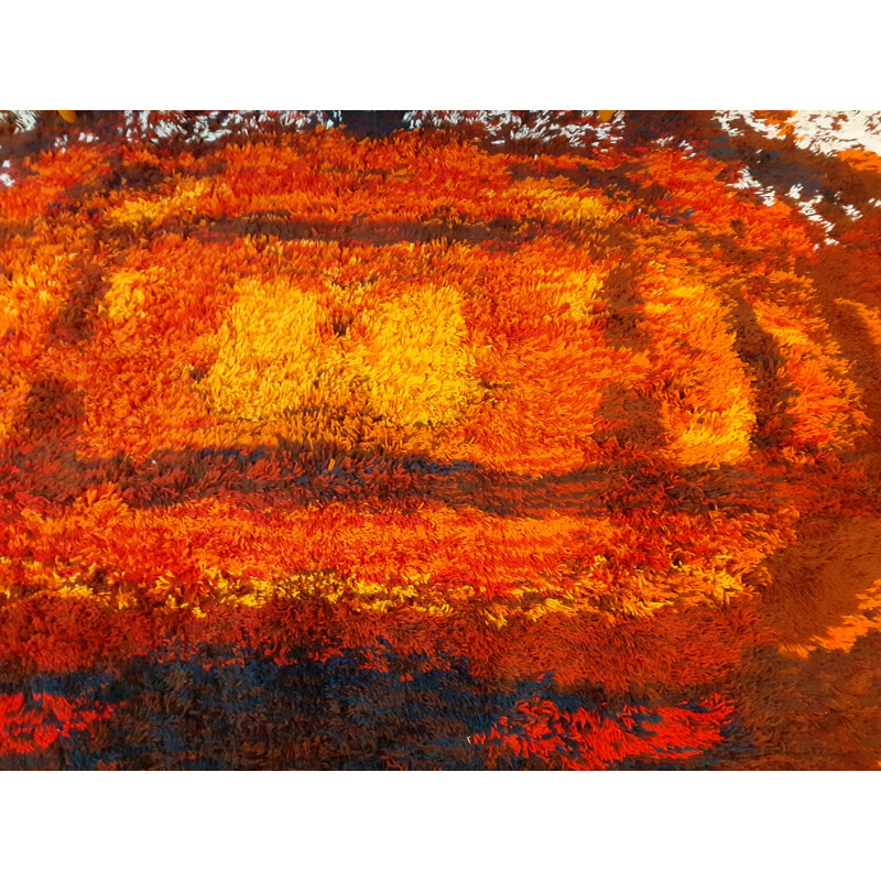 Vintage Polish woolen "flame" rug, 1970