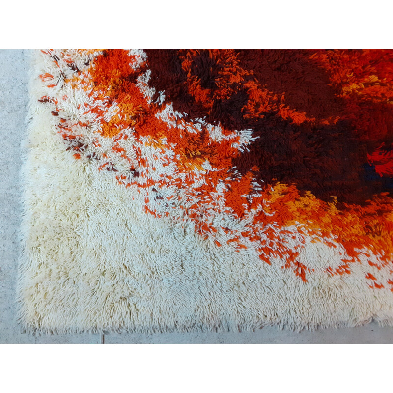 Vintage Polish woolen "flame" rug, 1970