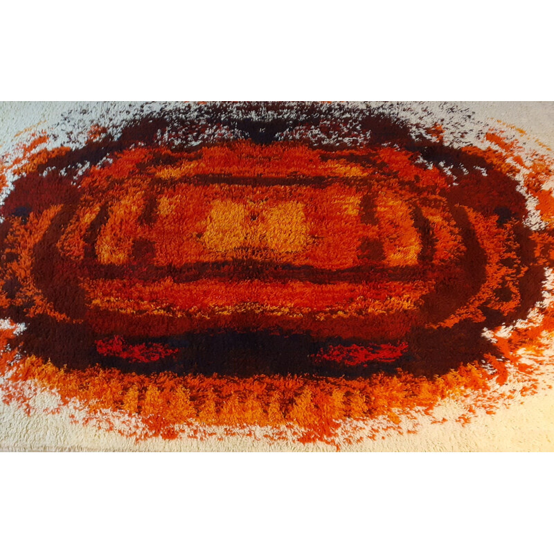 Vintage Polish woolen "flame" rug, 1970