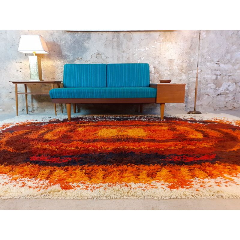 Vintage Polish woolen "flame" rug, 1970