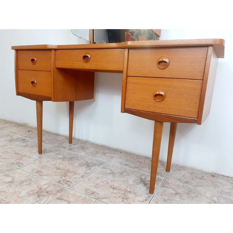 Scandinavian vintage teak dressing table with 3-part swivel mirror