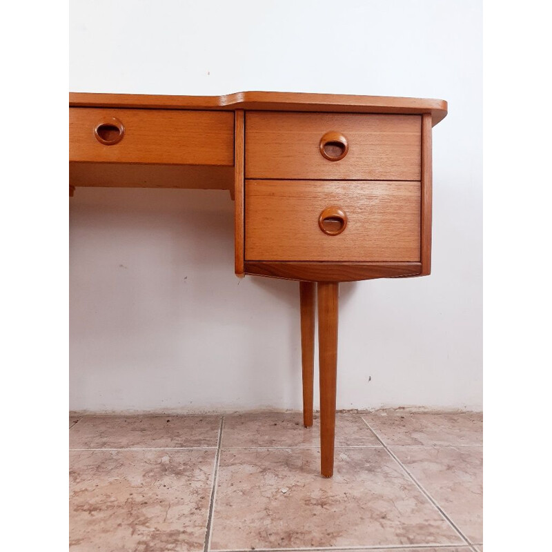 Scandinavian vintage teak dressing table with 3-part swivel mirror