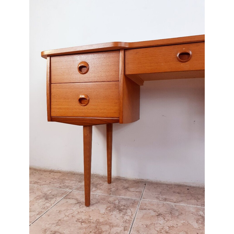 Scandinavian vintage teak dressing table with 3-part swivel mirror