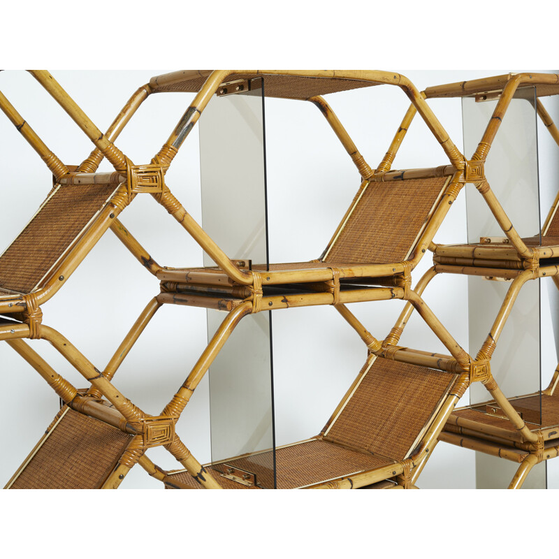 Vintage shelf in bamboo and brass by Purini and Mariani Vivai del Sud, 1976