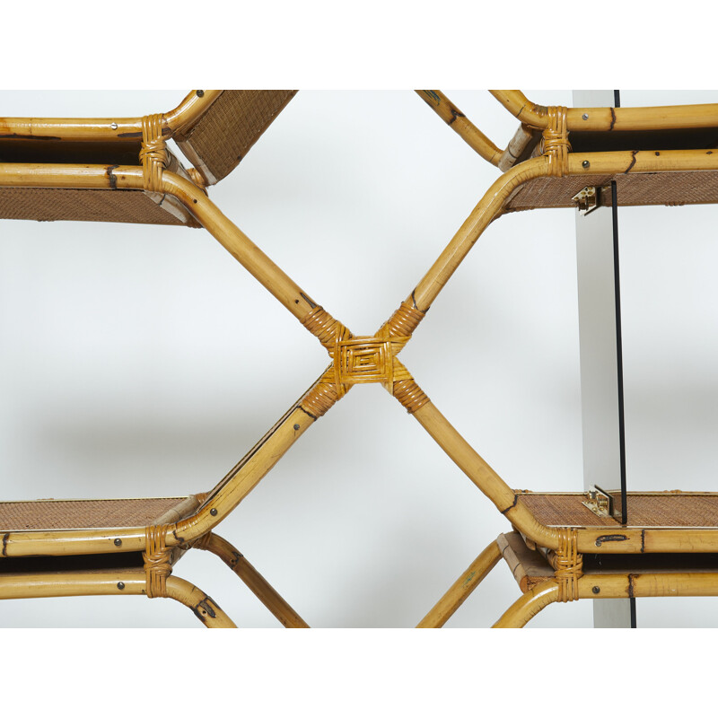 Vintage shelf in bamboo and brass by Purini and Mariani Vivai del Sud, 1976