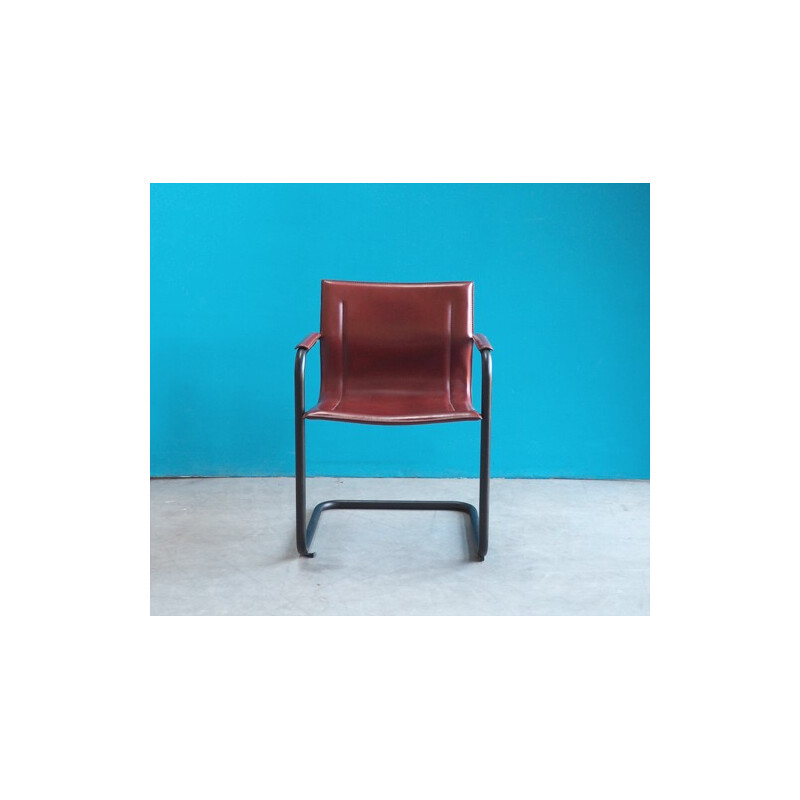 Ensemble de 5 chaises italiennes en cuir rouge - 1970