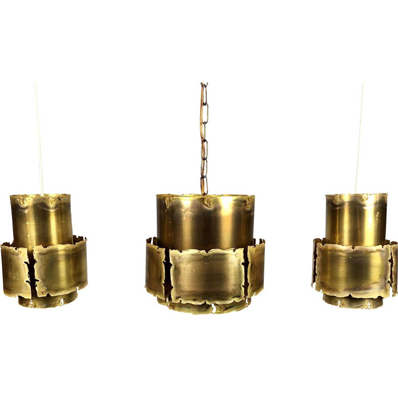 Set of 3 vintage brutalist hanging lamps by Svend Aage for Holm Sørensen, Denmark 1960