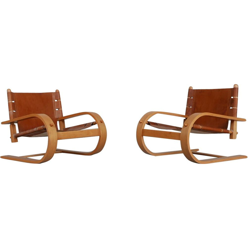 Pair of vintage "Scacciapensieri" leather armchairs by De Pas, D'Urbino and Lomazzi for Poltronova, Italy 1970s