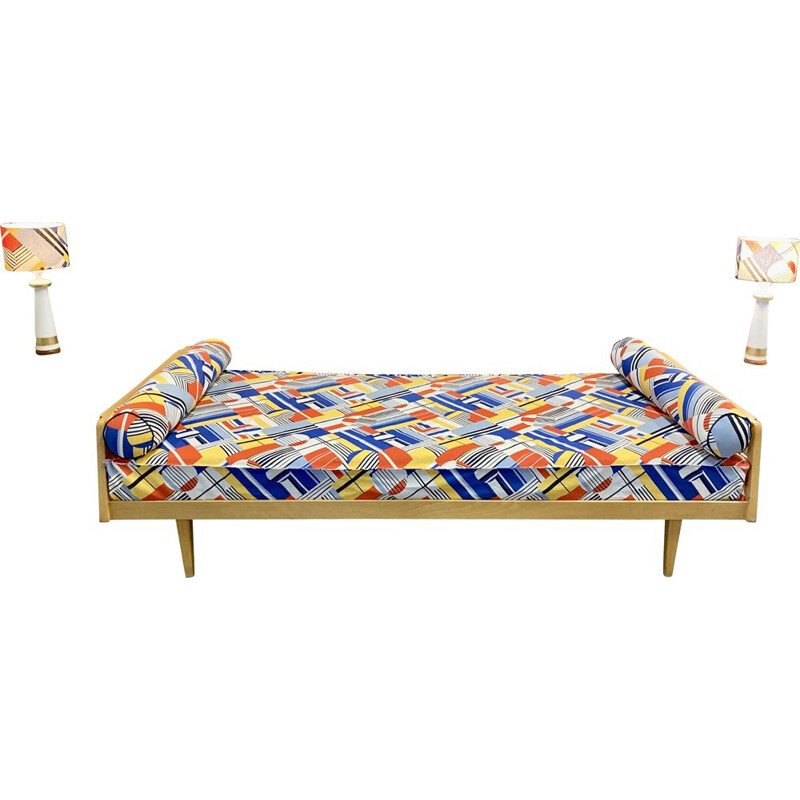 Vintage daybed with two matching lamps, 1950