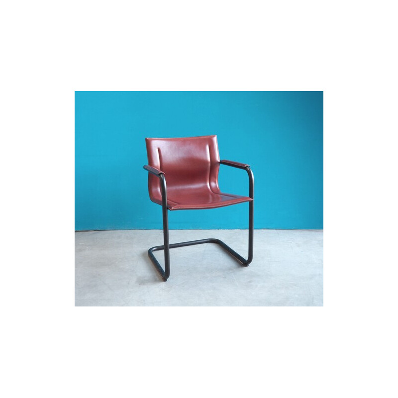 Ensemble de 5 chaises italiennes en cuir rouge - 1970