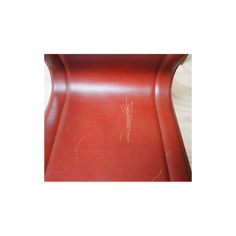 Ensemble de 5 chaises italiennes en cuir rouge - 1970