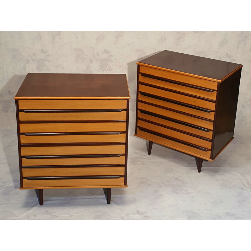 Pair of vintage Brazilian chest of drawers by Móveis Cimo for Imbuia, 1950