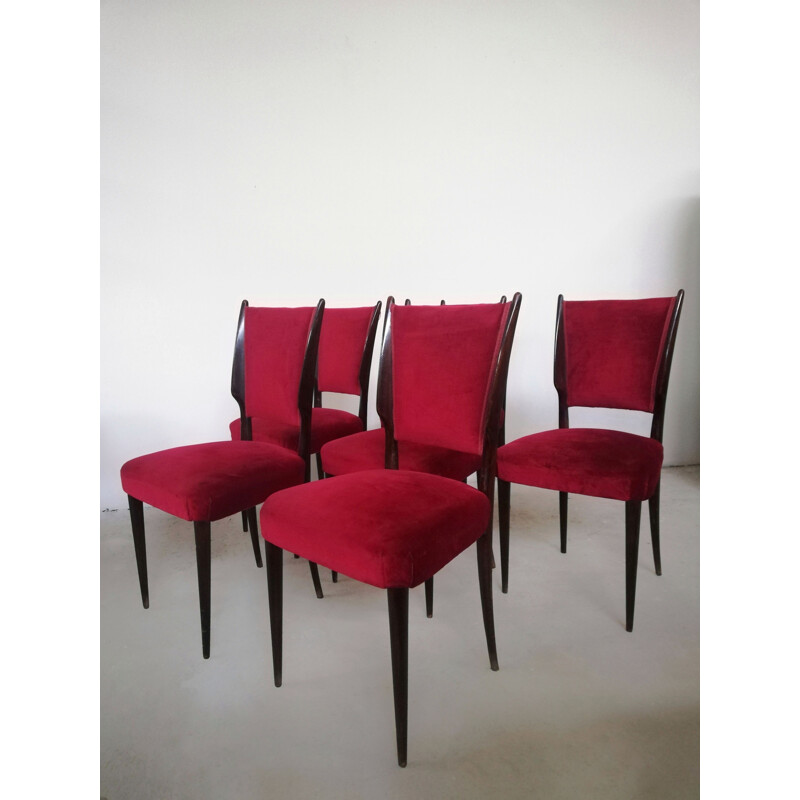 Set of 6 vintage Italian mahogany chairs, 1950s