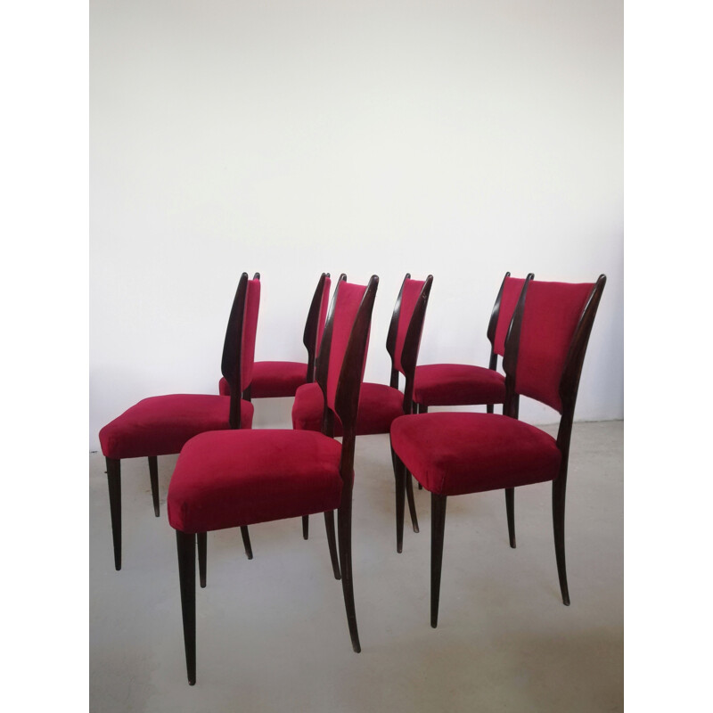Set of 6 vintage Italian mahogany chairs, 1950s