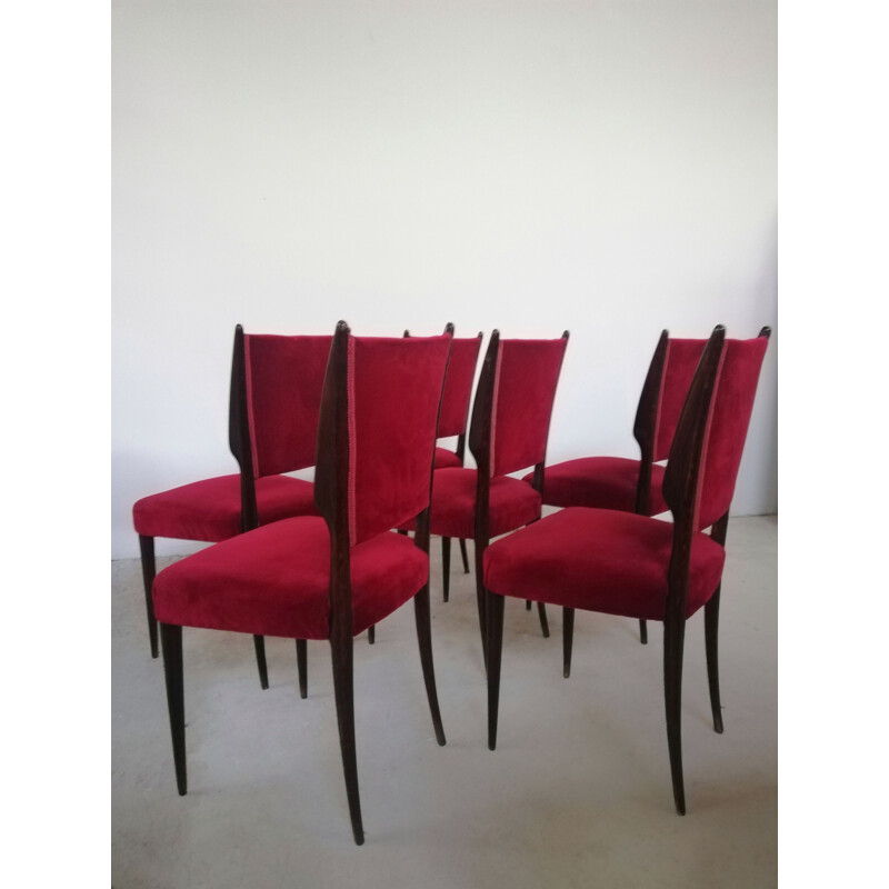 Ensemble de 6 chaises italiennes vintage en acajou, 1950