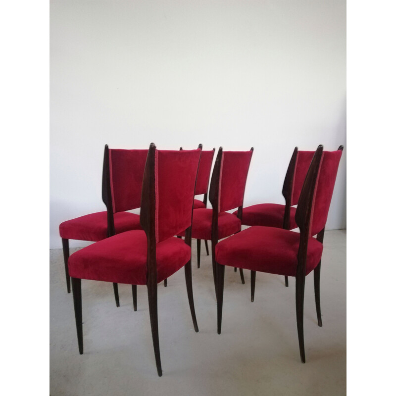 Set of 6 vintage Italian mahogany chairs, 1950s