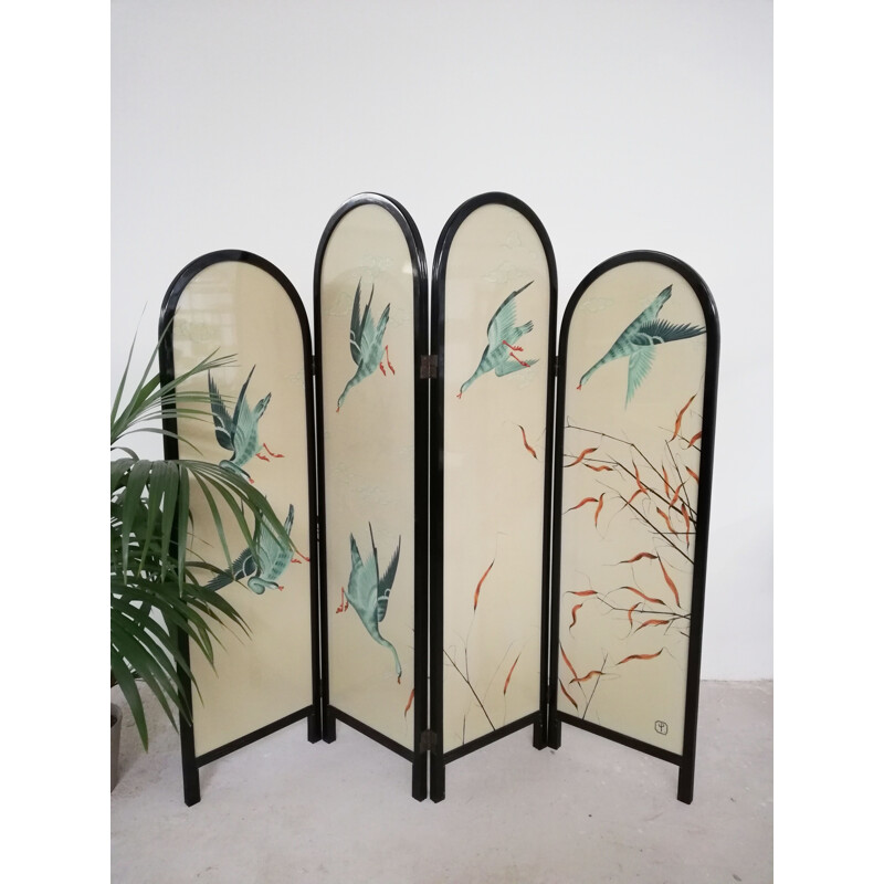 Vintage hand painted room divider, 1970