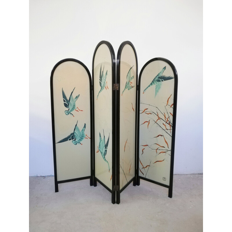 Vintage hand painted room divider, 1970