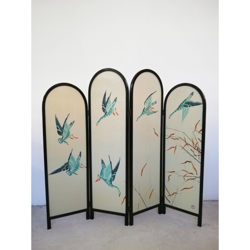 Vintage hand painted room divider, 1970