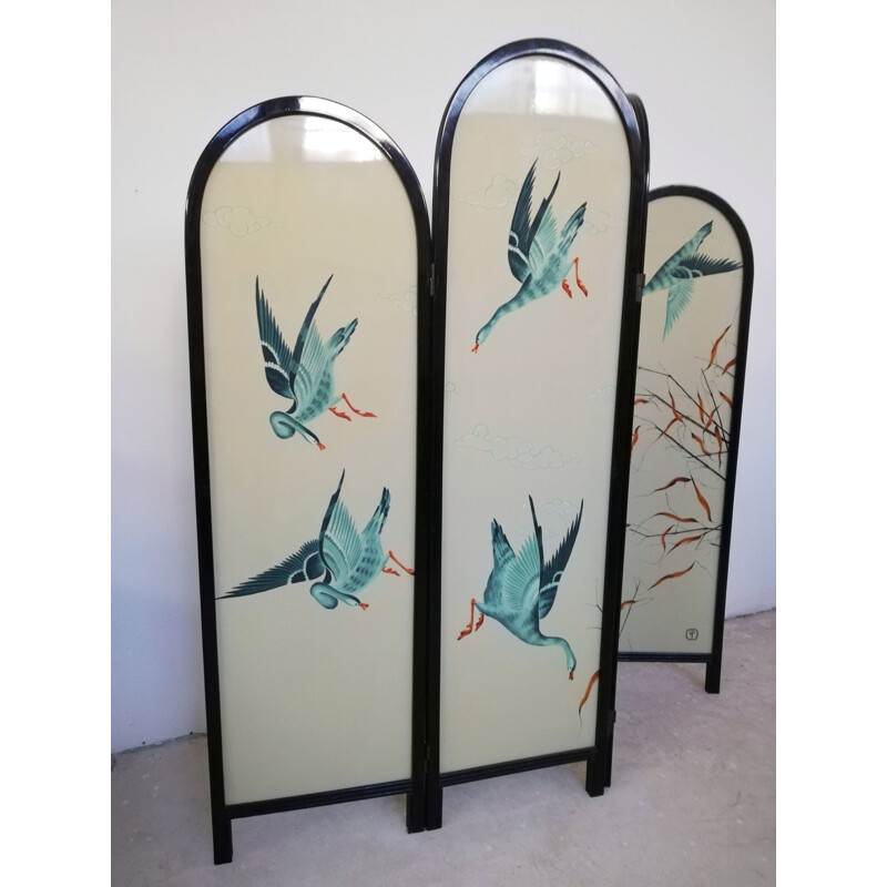 Vintage hand painted room divider, 1970