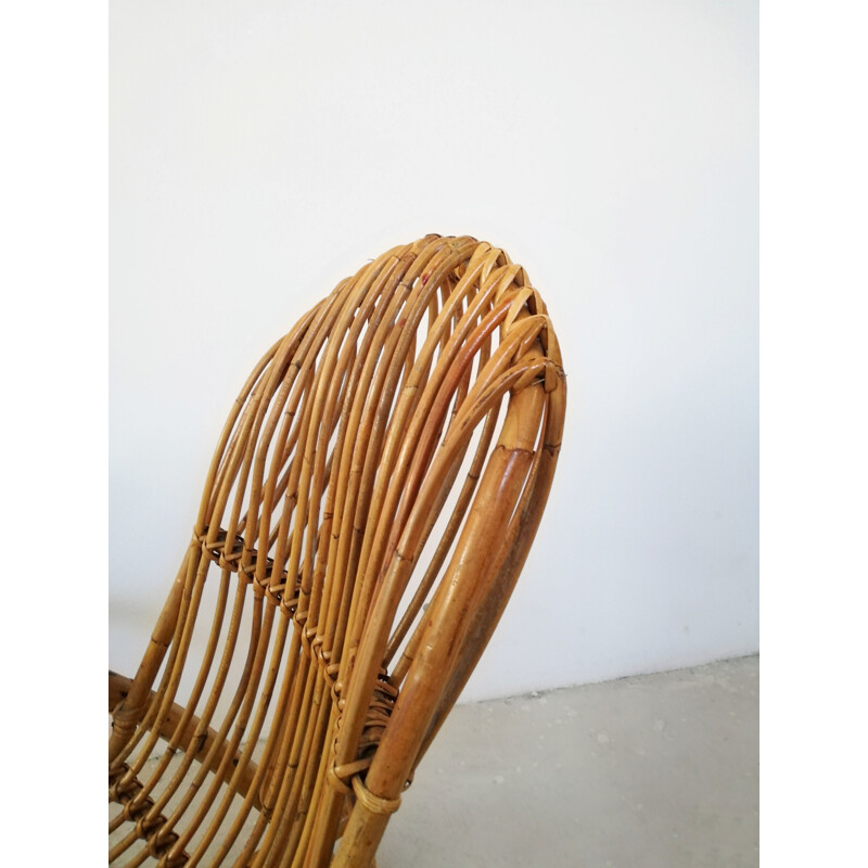 Vintage rocking chair in bamboo and midollino, 1960s