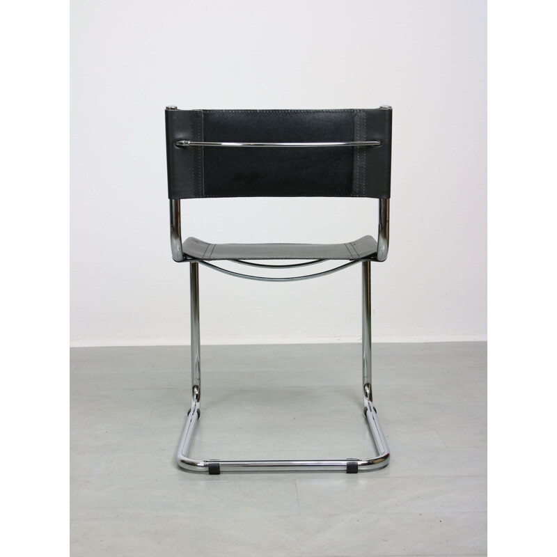 Cadeira Vintage Bauhaus em pele preta por Mart Stam, Itália