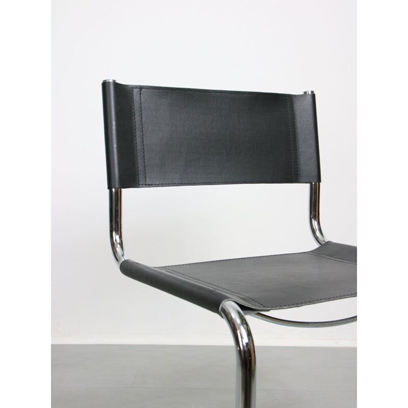 Chaise Bauhaus vintage en cuir noir par Mart Stam, Italie