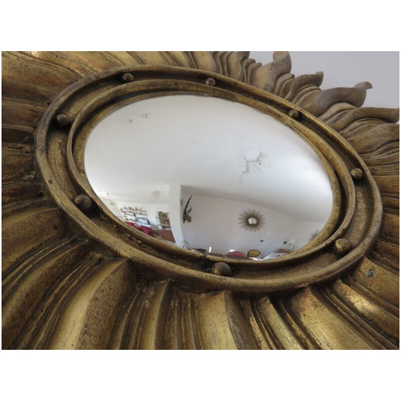 Vintage curved mirror in gold resin, Italy 1960