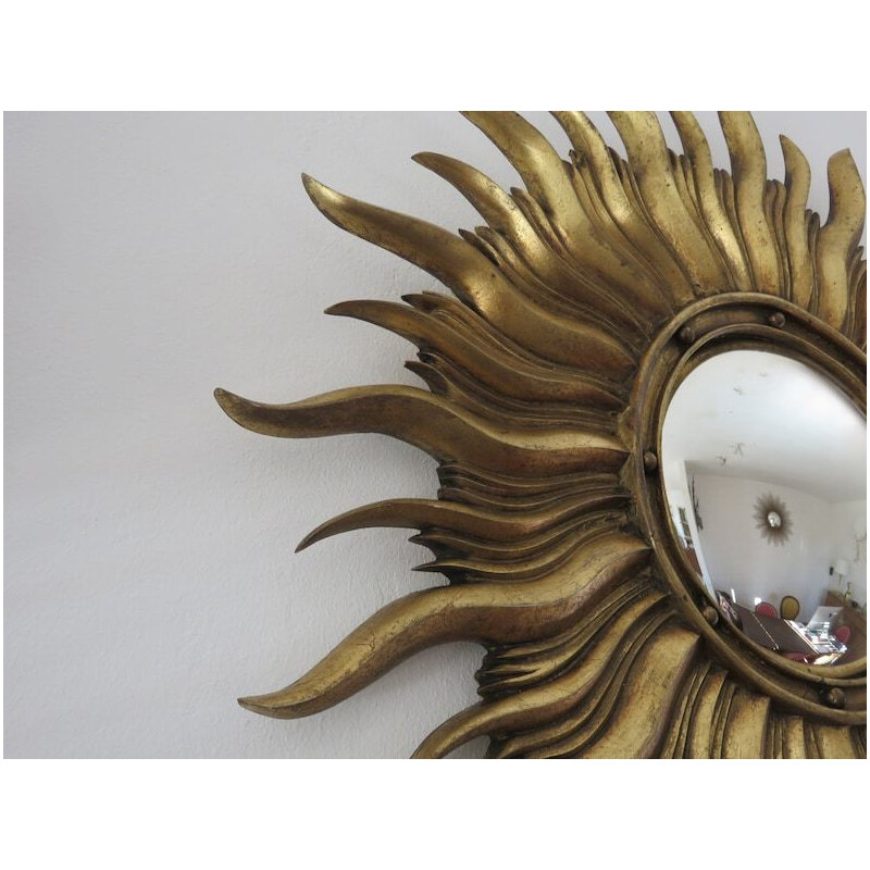 Vintage curved mirror in gold resin, Italy 1960