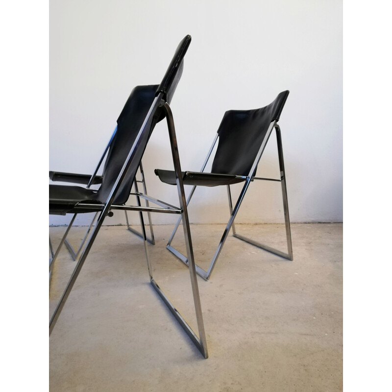 Conjunto de 4 cadeiras dobráveis de couro vintage de Marcello Cuneo para Amar, 1970